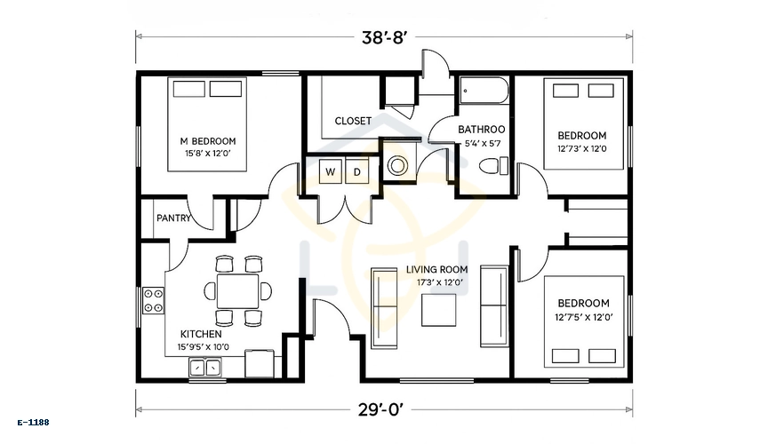 E-1188 Accessory Dwelling Unit floor plan graphic