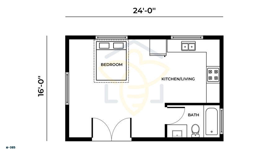 H-385 Accessory Dwelling Unit floor plan graphic