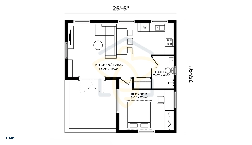 I-585 Accessory Dwelling Unit floor plan graphic
